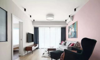 仓山区粉白色调装修的80㎡浪漫北欧风格婚房设计效果图
