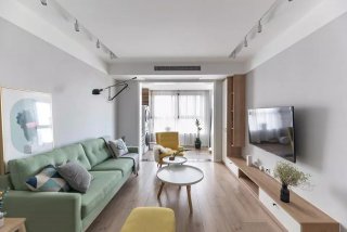 白灰底调搭配原木马卡龙色家具的两居室北欧风格新房装修案例
