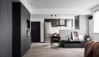 44平米单身公寓黑白灰现代风格装修效果实拍图